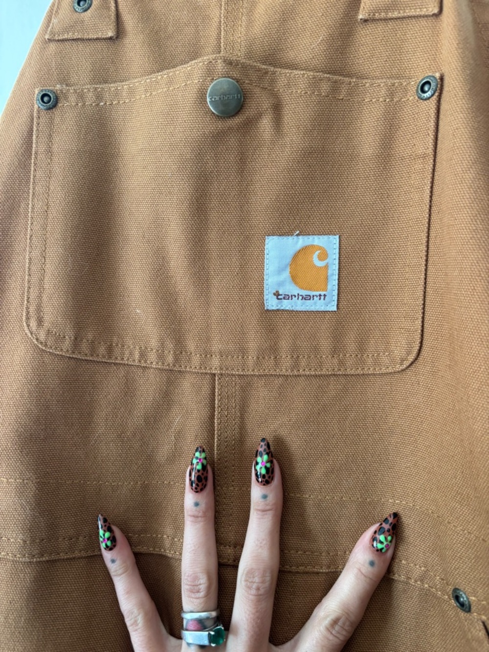 Carhartt Tan/Brown Duck Bib Overalls with Dark Straps - Picture 5 of 9
